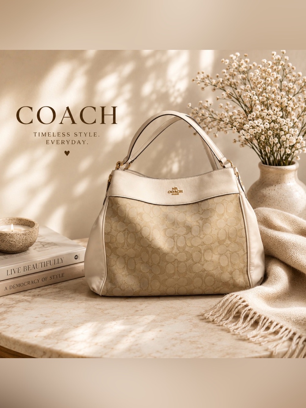 COACH~LEXY~JACQUARD~SMOOTH LEATHER~INSIDE ZIP~MULTIFUNCTION POCKETS~VERY NICE~BR